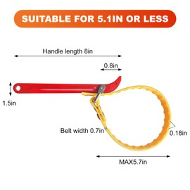 WHISURN An 8-inch Steel Handle Adjustable Strap Wrench, Suitable for Replacing Water Filters, PVC Pipe Joints, Oil Filters, And Swimming Pool Connections