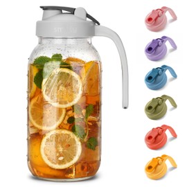 SMIRLY 64 oz Mason Jar Pitcher with Wide Mouth and Pour Spout Lid Handle - Glass Pitcher with Lid, Double Leak Proof 2 Quart Pitcher with Lid, Breast Milk Pitcher, Coffee, Water, Iced Tea for Fridge