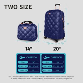 New York XPress 20''+14''Carry On Luggage Hardshell Expandable Suitcase w/Spinner Wheels and TSA LOCK,2 Piece Luggage Set,NAVY