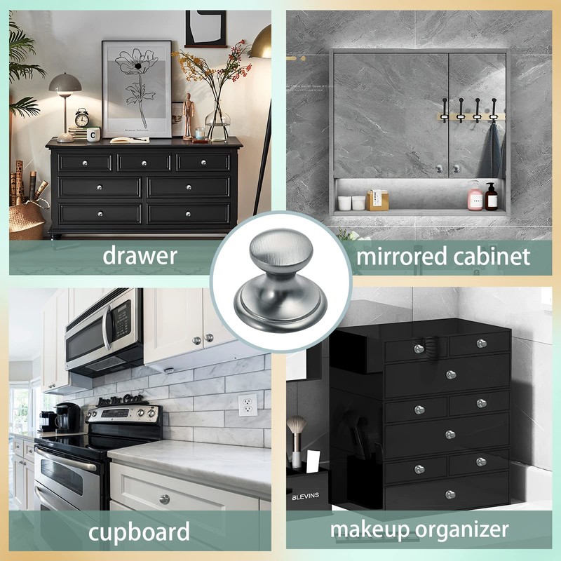 CcHhyyt 6 Pack Self-Stick Knobs Brushed Nickel Self-Adhesive Drawer Knobs