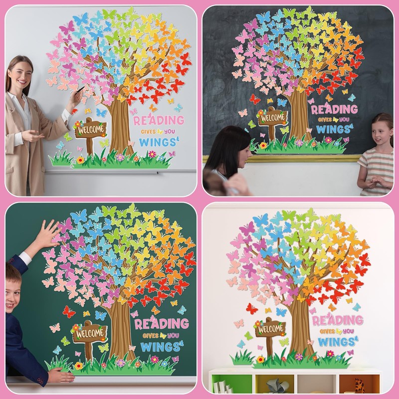 Justforjoyful 148Pcs Tree Classroom Bulletin Board Decor Reading Gives You