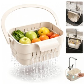Foldable Hanging Sink Drain Basket, 2026 Upgraded Foldable Kitchen Sink Strainer, Hanging Foldable Fruit and Vegetable Filter Basket, Suitable for Kitchen Sinks, Easy to Store, Space-Saving (White)