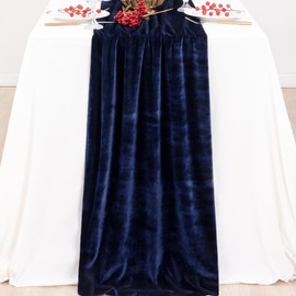 MLMC Navy Blue Velvet Table Runner 10ft Luxury Deep Blue Velvet Cotton Table Runner 20x120 Inches for Valentine's Day Party Reception Decor