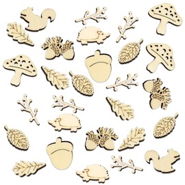 100 PCS Wooden Craft Shapes,Autumn Wooden Mushrooms, Tree Embellishment
