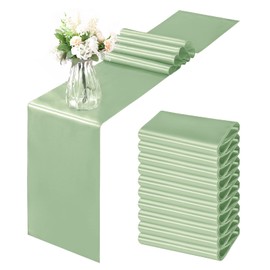 Horbaunal 12 Pack Sage Green Satin Table Runner 12 x 108 Inch, Smooth Table Runners for Wedding Banquets Birthday Party