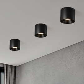 FNOESTY Flush Mount Ceiling Light Fixtures, 20W 4000K Dimmable Cylinder Ceiling Lights, Black Modern LED Light Fixtures for Hallway Closet Kitchen Entryway Living Room
