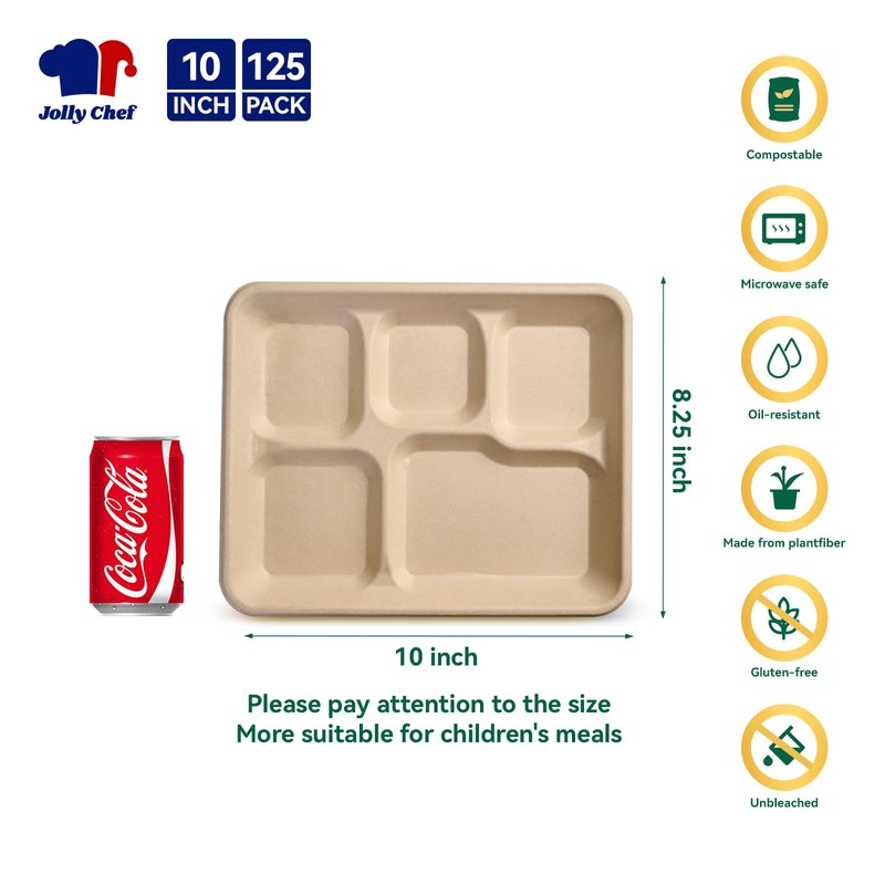 JOLLY CHEF Compostable 5 Compartment Paper Plates 10 * 8