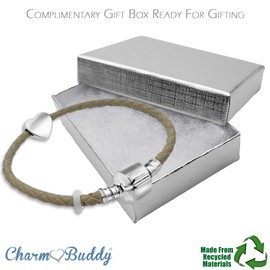 21cm Large Womens Leather Starter Charm Bracelet with Silver Heart and Gift Box valentines gifts for her (Olive Green)