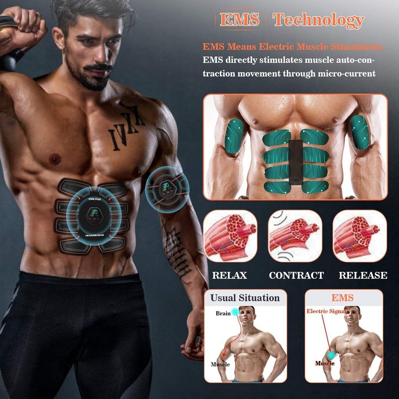 Abdominal Muscle Trainer 10 Modes PU Leather USB Rechargeable Micro