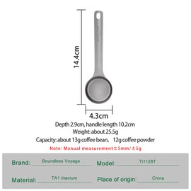 iBasingo Titanium Coffee Scoop 35ml Premium Measuring Spoon for Ground Coffee & Beans Perfect for Seasoning Powder, Tea, Sugar, Ergonomic Kitchen Tool Barista Accessories Ti1128T (Sandblasted)