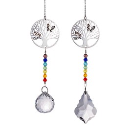 Tree of Life Suncatchers Hanging Crystals for Windows Chakra Prisms Beads Garden Light Catchers Rainbow Maker Ornament Pendant Xmas Wedding Home Decor Pack of 2