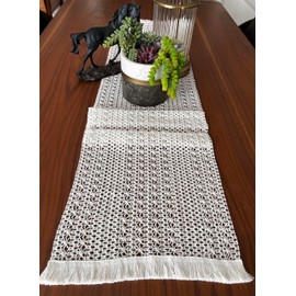 LUKCHE Boho Table Runner, Macrame with Tassels, Butterfly Pattern-Cream, 14x60 inches, Cotton