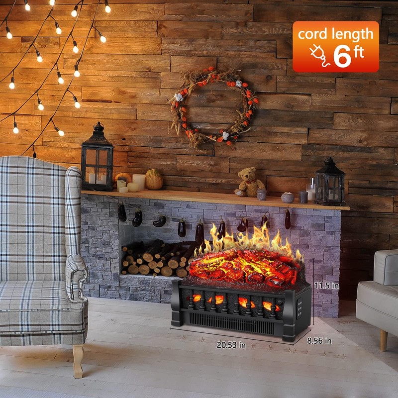 R.W.FLAME Electric Fireplace Log Set Heater 21IN, Remote Control, Flame
