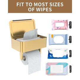 WZKALY Toilet Paper Holder with Shelf, Wipes Holder for Bathroom, Flushable Wipes Dispenser, Stainless Steel Toilet Paper Roll Holder with Storage for Wet Wipes Wall Mounted (Gold, Regular Roll)