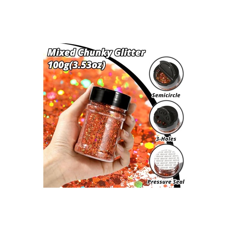 HTVRONT Holographic Chunky Orange Glitter - 100g/3.53oz Mixed Glitter for