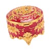 Vintage Metal Jewelry Box Round Exquisite Hand Carved Gold Flower