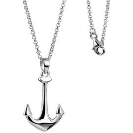 Nenalina Women's Necklace 925 Sterling Silver with Anchor Pendant in Maritime Style 45 cm Long, Sterling Silver, No Gemstone