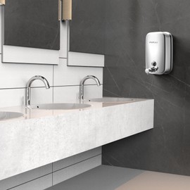 interhasa! Wall Mounted Soap Dispenser, Stainless Steel Soap Dispenser, Wall Mounted, Hygienic Easy Push Soap Dispenser, Polished Stainless Steel
