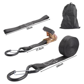 ASelected 2 PCS lashing straps with ratchet and hook for heavy loads 25 MM x 4.5 M lashing straps lashing straps with 2 double loops and bag for luggage transporter motorbike moving equipment - Black