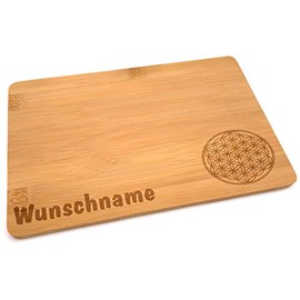 Samunshi® Wooden Board with Engraved Flower of Life Bamboo Breakfast Board Wooden Chopping Board Kitchen Snack Board