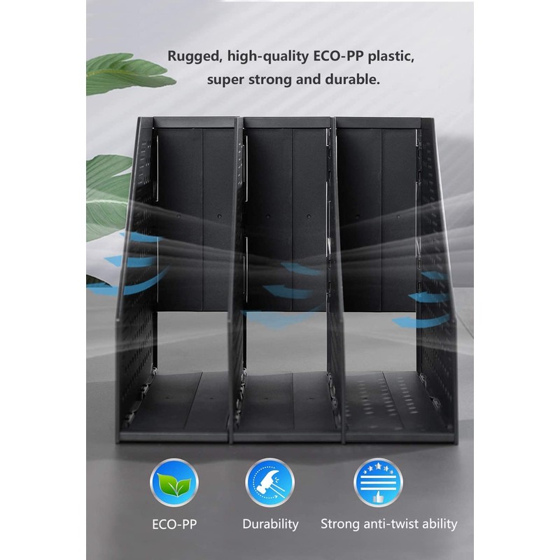 Sivelike A4 File Holder Folding Bookshelf,1 Year Warranty,3 Vertical Compartments