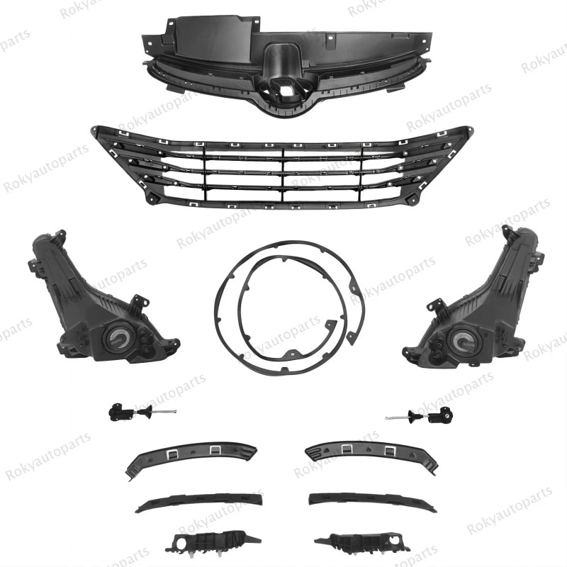 ROKY 11PC For Elantra 2014-2016 Upper Lower Chrome Grille Fog