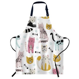 Smooffly Cute Cats Apron Adjustable Apron Cooking Kitchen Chef Women Men Aprons for Home Kitchen, Restaurant, Coffee House, Baking Gardening BBQ