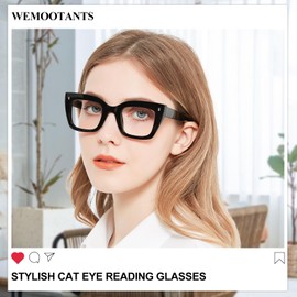 WEMOOTANTS Designer 3.5 Reading Glasses for Women Vintage Black Readers 1.0 1.25 1.5 1.75 2.0 2.25 2.5 2.75 3.0 3.50 4.00 Thick Full Rim with Spring Hinges