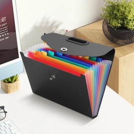 Uquelic Expanding File A4 with Handle, Portable Document Folder with 13 Compartments, A4 Folder, File Folder, A4, Document Bag, Folder Organiser for Office, Home, School, Documents, Black