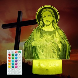 POSSHE Jesus Night Light, Jesus Gifts, Christian Gifts, 3D Illusion Night Light, 16 Colors Changing, Remote Control with Dimmer, Religious Christian Birthday Creative Commemorate Gifts Decoration