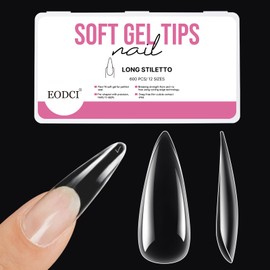 EODCI 600Pcs Gel Nail Tips Long Stiletto Nail Tips, 600Pcs Almond Shaped Soft Clear Full Cover False Nails for Gel Nail Polish Soak Off Easy Nail Extensions for Nail Salons Home DIY