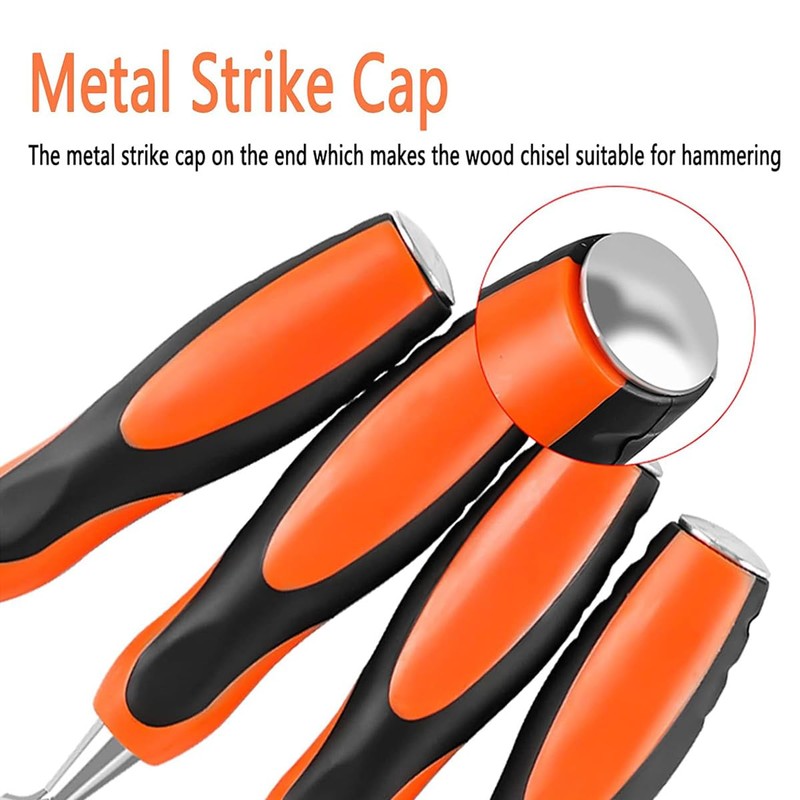 AIMALL Woodworking Chisel Set – Chrome-Vanadium Steel Blades, Rubber Handles,