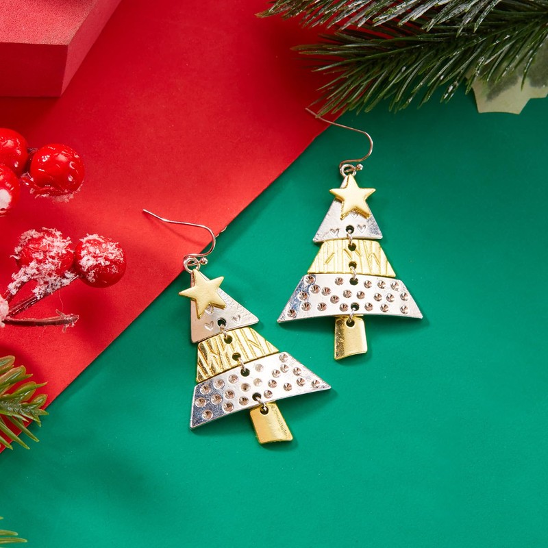 Gemynix Christmas Tree Earrings for Women Two-Tone Dangle Drop with