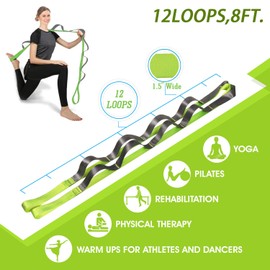 Onory Yoga Strap Stretch Straps for Physical Therapy Pilates Stretching Exercise Bands Non-Elastic Multi Loops (Green+Grey)