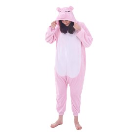 NEWCOSPLAY Unisex Adult Pink Pig Onesie Pajamas Animal One Piece Costume Cosplay Sleepwear (Pink Pig, X-Large)