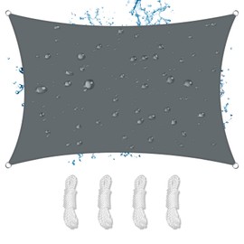 NAKIHOUSE Sonnensegel Wasserdicht 3x4m Rechteckig Premium PES Polyester Sonnenschutz Windschutz Segel 98% UV-Schut Sunsegel für Balkon Terrasse Garten Camping Outdoor, Anthrazit