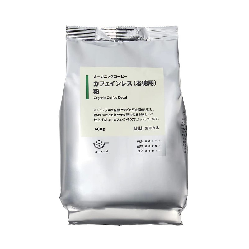 MUJI 44952399 Organic Coffee, Caffeine-less (For Value), Dark Roast Powder,