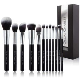 Oscar Charles Professional Makeup Brush Set 12 Pieces {Silver}