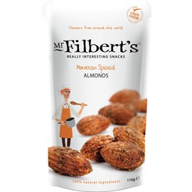 Mr Filbert's Fine Foods Moroccan Spiced Almonds | Vegan, Dairy Free & Gluten Free | 100% Natural Ingredients | Roasted Almonds with Chilli, Mint & Garlic - 110g