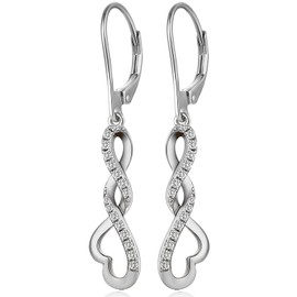Jiamiaoi 18K White Gold Plated Brilliant Earrings - Silver 925 Hanging Sterling Infinity Long Women's Diamond, Sterling Silver, Cubic Zirconia