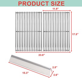 SUS 304 Grill Grates & 15.3" Flavorizer Bars for Weber Spirit I / II 300 Series, for Weber Spirit S-310,E-310,S-320,E-320,SP-330,SP-320,S-330,SP-310 Grills with Front Control Knobs,for Weber 7638 7636