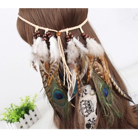 Women Lady Girls Bohemian Tassels Headband Hairband Hair Hoop Headwear Handmade Indian Fascinator Feather Headband Hair Bands Headdress Hair Accessories