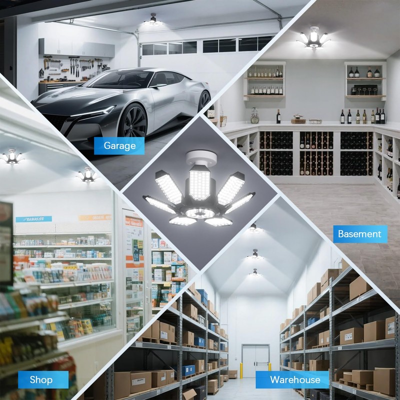 TANBABY Garage Lights, 250W Deformable Ceiling LED Shop Lights, 20000LM