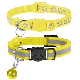NeuWook Reflective Cat Collars with Bells, 2 PACK Safe Quick Release Cat Collar Adjustable 19-32cm for Cat Puppy (Yellow)