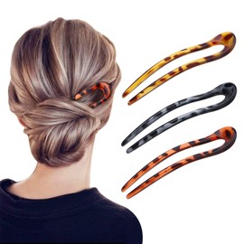 Gukasxi 3 Pieces U-shaped Hair Pins Hairpin Stick French Style U-shaped Hair Clips U-shaped Headdress Hairpins Fork for Women Girls Hair Styling Accessories - 3 Types
