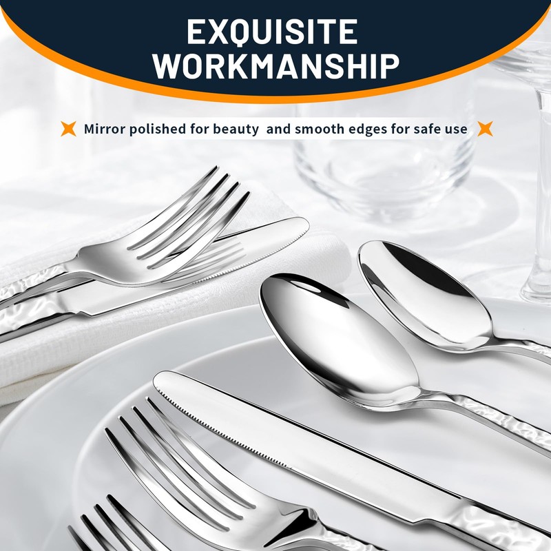 60 Piece Silverware Set for 12, Food-Grade Stainless Steel Utensils