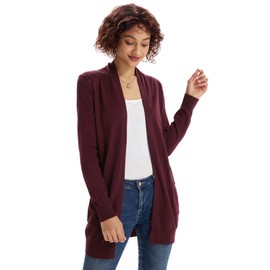GRACE KARIN Womens Essential Solid Open Front Long Knited Cardigan Sweater Burgundy M