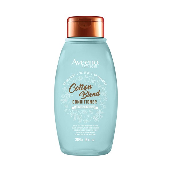 Aveeno Cotton Blend Sulfate-Free Conditioner with for Light Moisture & Soothed Scalp, Gentle Cleansing Conditioner with Nourishing Oat, Paraben- & Dye-Free, 12 fl. Oz