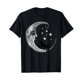 Moon and Stars with Black Cat T-Shirt for Men Women Girls Kids