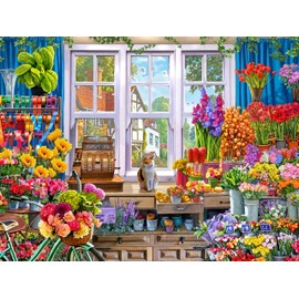Ceaco - Large Piece Jigsaw Puzzle - Steve Crisp - Flower Shoppe - Relaxing and Fun Activity for Adults